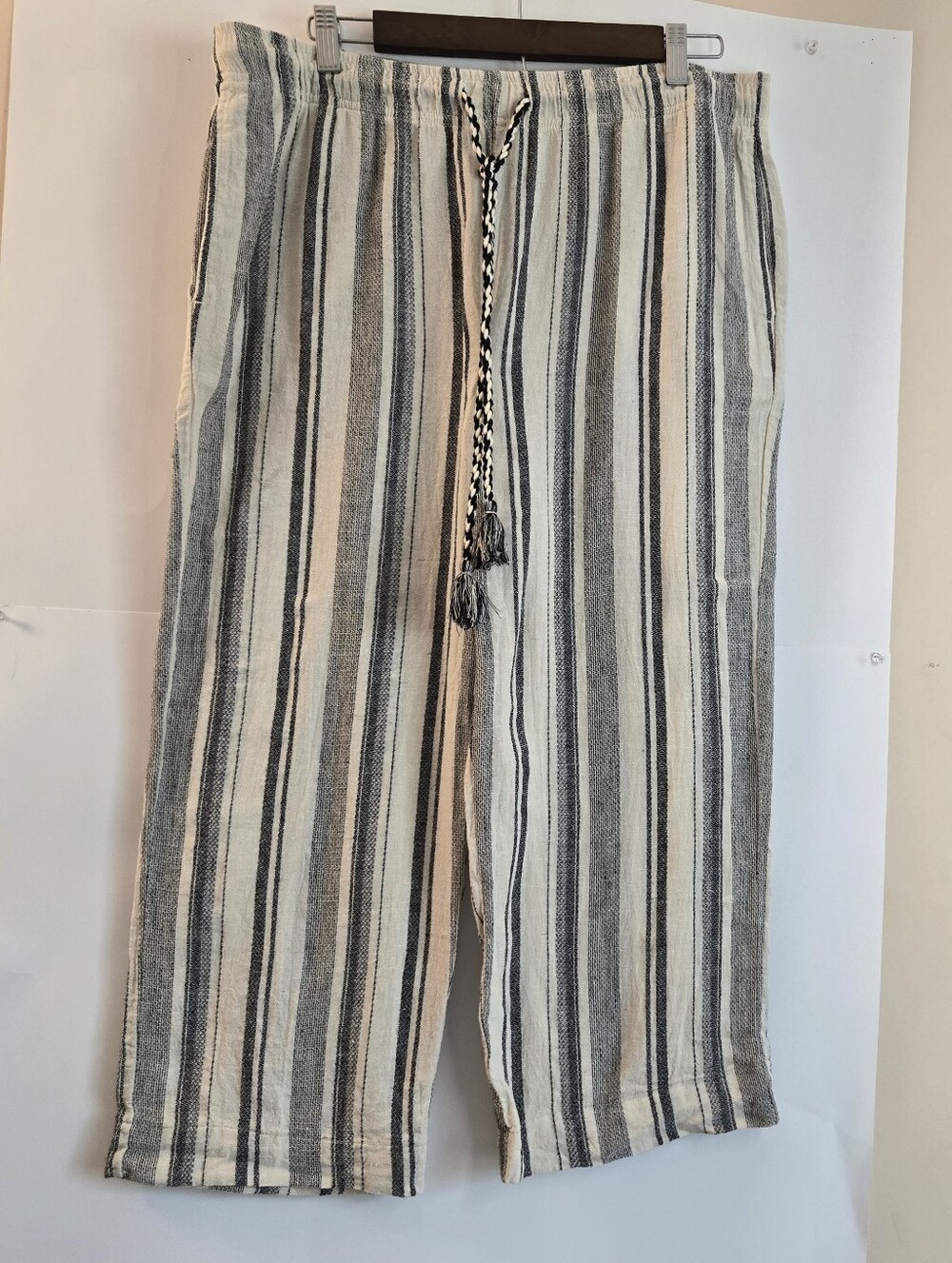 Appleseed's Petite Striped Drawstring Pants - Navy Blue & Cream
